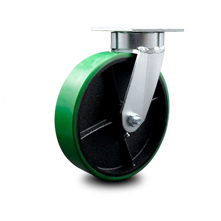 Service Caster 8 Inch Kingpinless Green Poly on Steel Wheel Swivel Top Plate Caster SCC SCC-KP30S820-PUR-GB